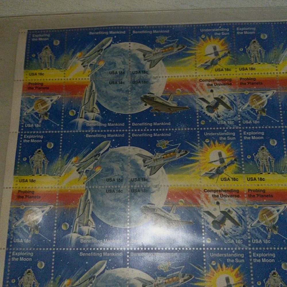 1981 U.S. Postal Stamps Space moon benefiting mankind full sheet